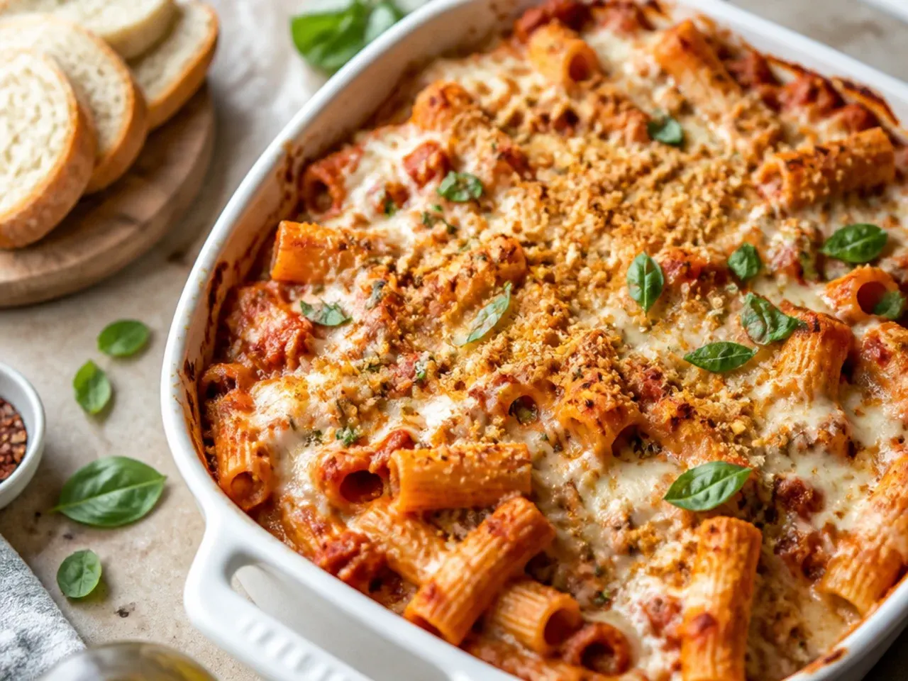Best-ever baked ziti with deeply simmered tomato sauce
