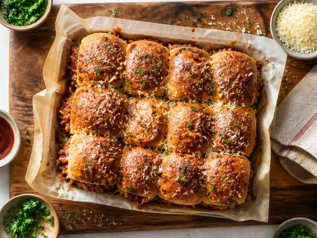 Budget BBQ chicken sliders made with canned shredded chicken on a baking tray