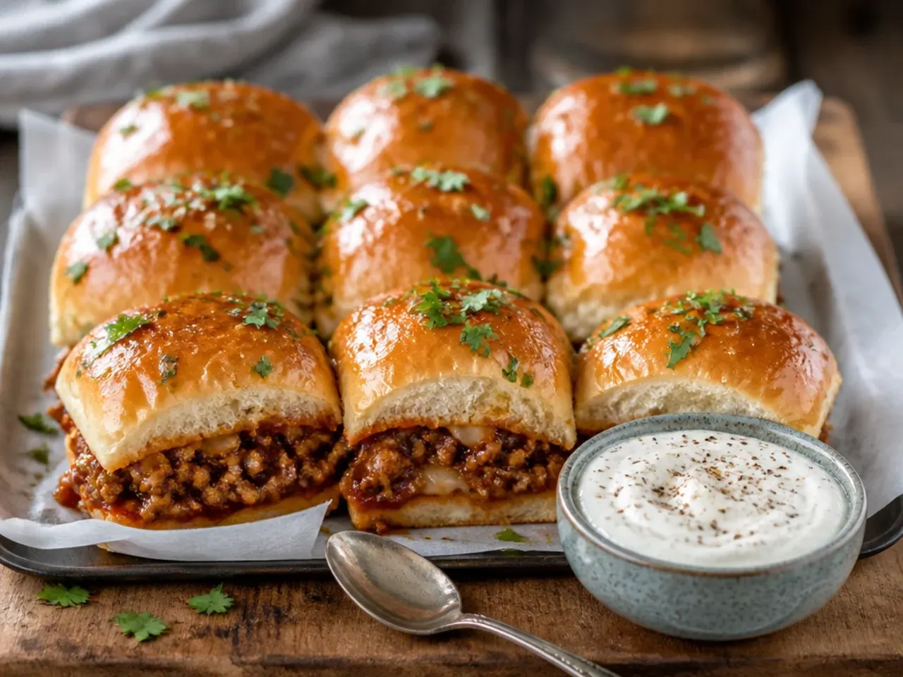 Ground turkey BBQ sliders being assembled with a budget-friendly filling