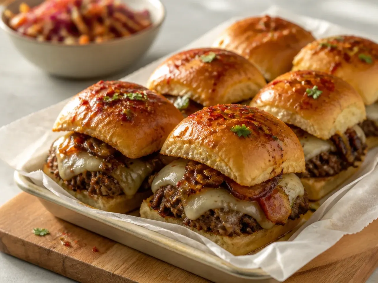A quick weeknight batch of beef sliders on Hawaiian rolls, cooling on a wire rack.