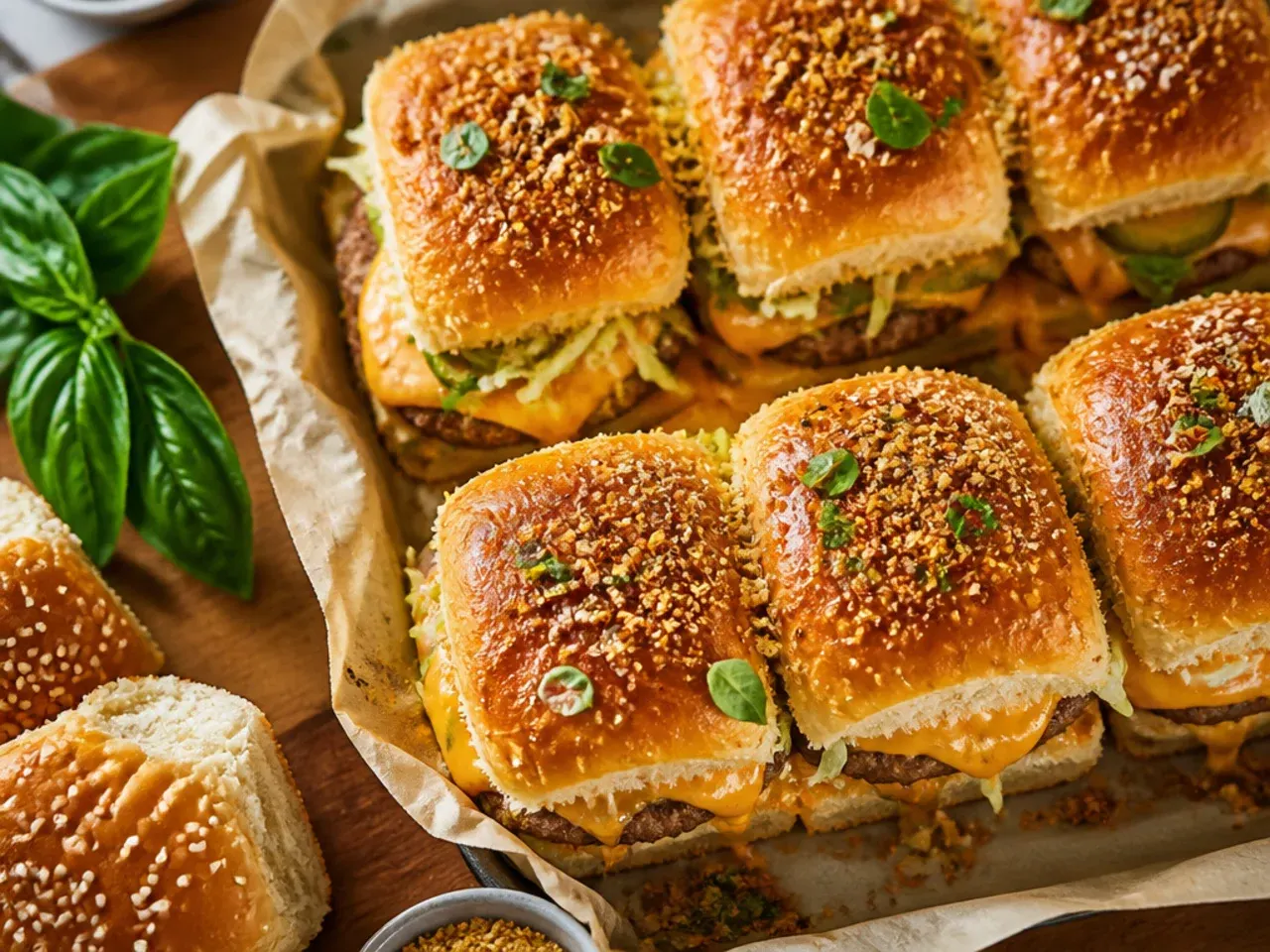 Best-ever Big Mac-style sliders on Hawaiian rolls with shredded lettuce, pickles and burger sauce.