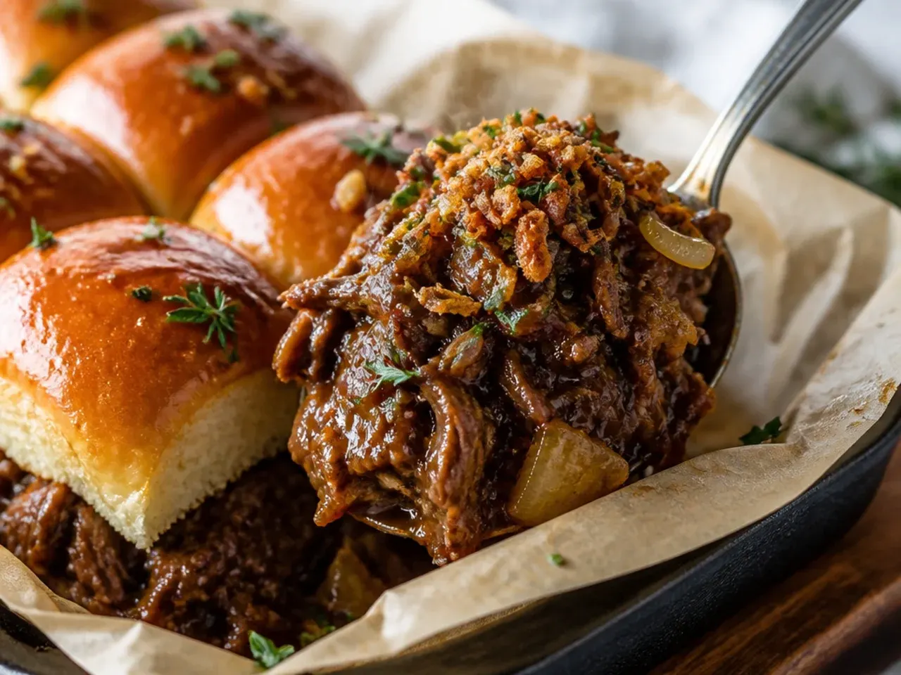 Guinness-braised beef sliders on Hawaiian rolls with a rich, glossy stout reduction and melted cheddar.