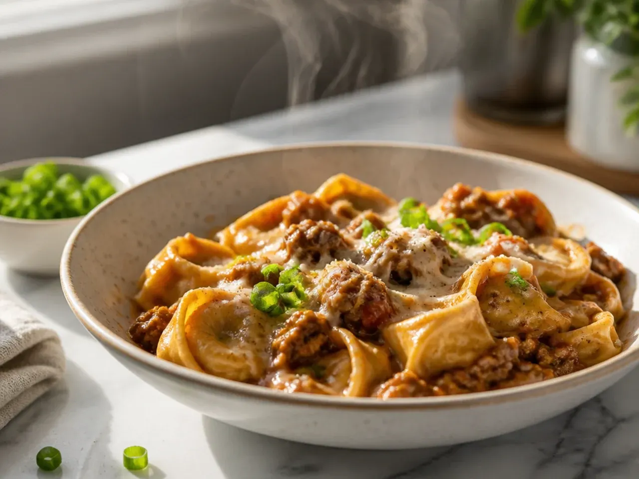Slow-cooker beef tortellini with tortellini stirred in near the end