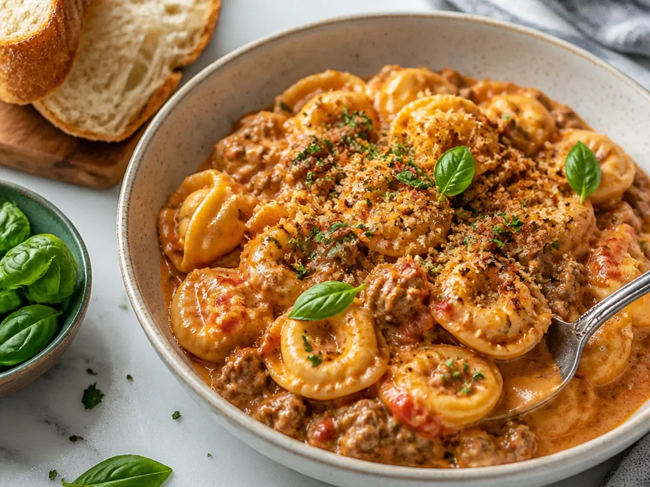 Instant Pot beef tortellini fresh from the pressure cooker