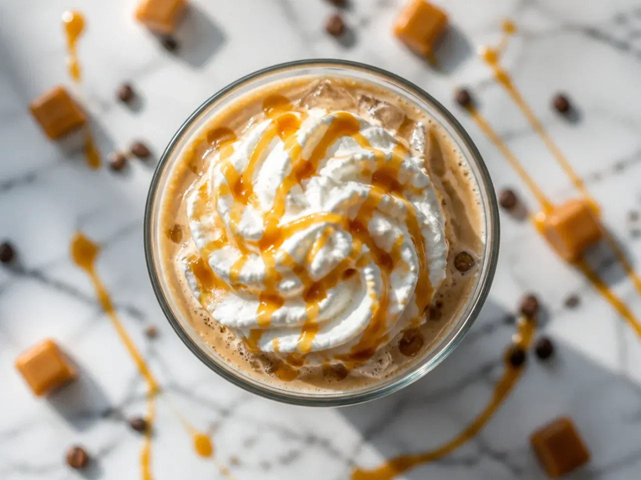 Iced Blondie copycat latte with caramel and vanilla layers in a clear plastic cup