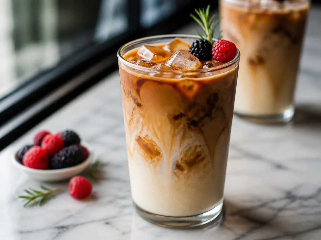 Classic Brunette cold brew latte with a dusting of cocoa on top