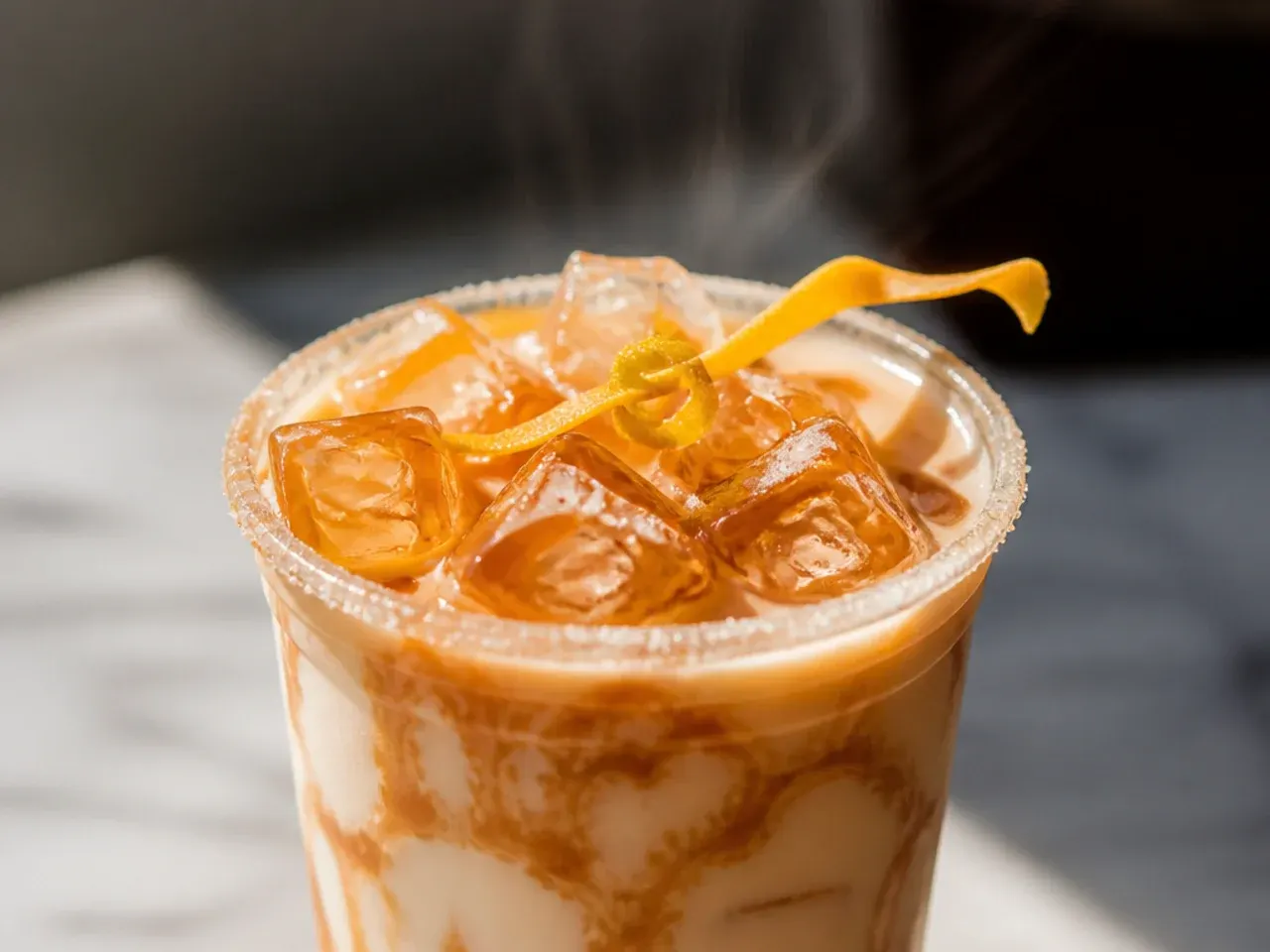 Sweet and salty copycat latte topped with toasted marshmallow cold foam