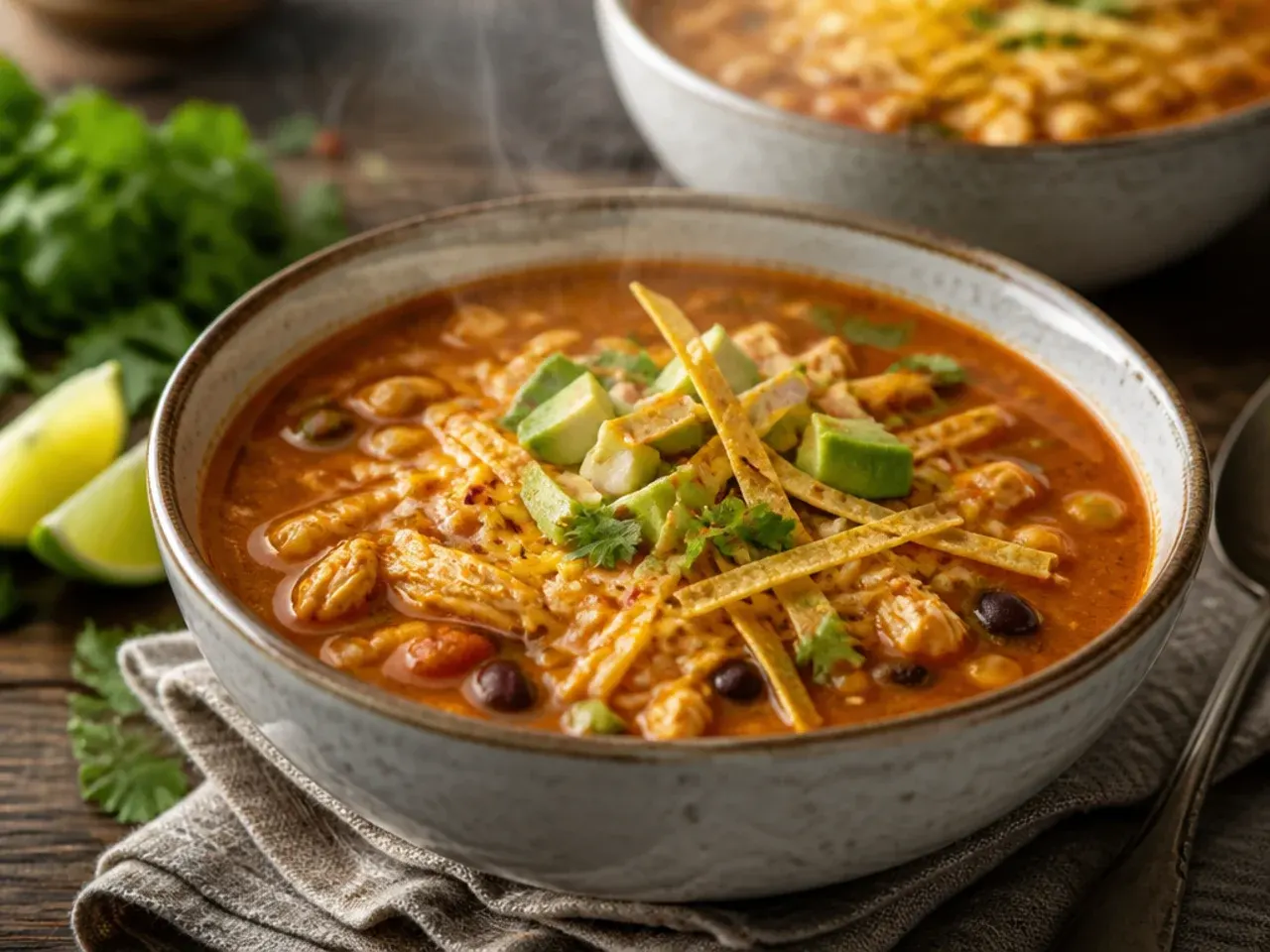 Chicken tortilla soup made in an electric pressure cooker for a quick weeknight meal.