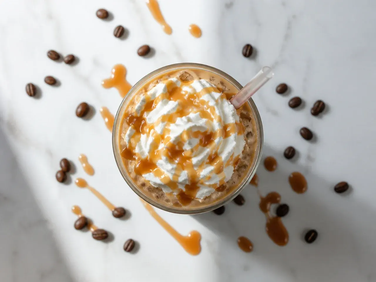 Tall glass of iced coffee with milk swirling through dark coffee over ice
