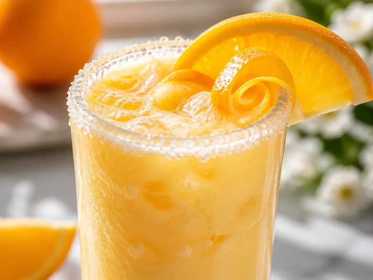 Frothy orange Julius mocktail in a glass with a straw, resembling a creamsicle milkshake.