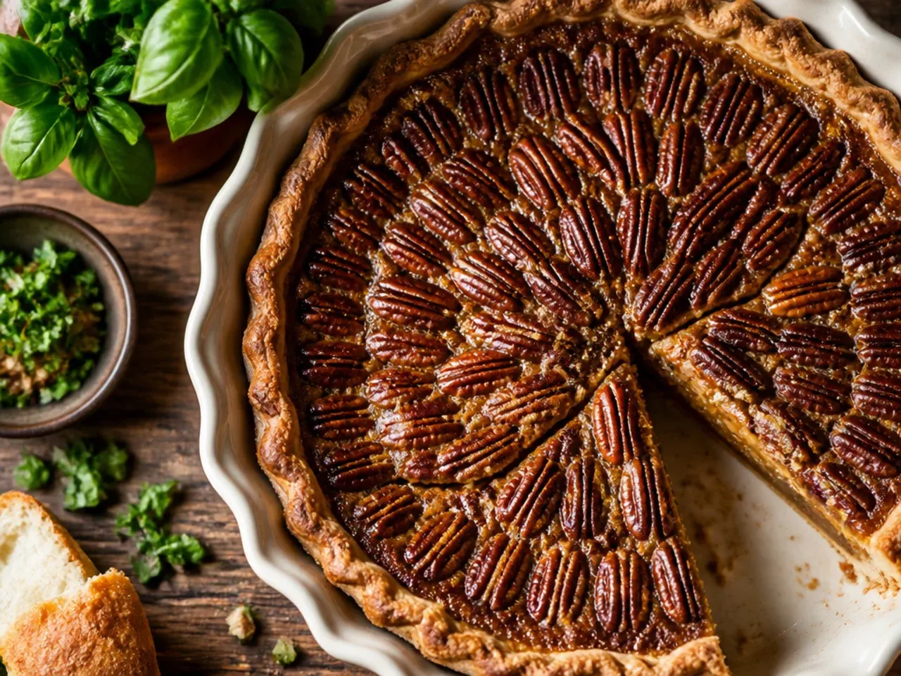 Rustic brown sugar pecan pie made without corn syrup