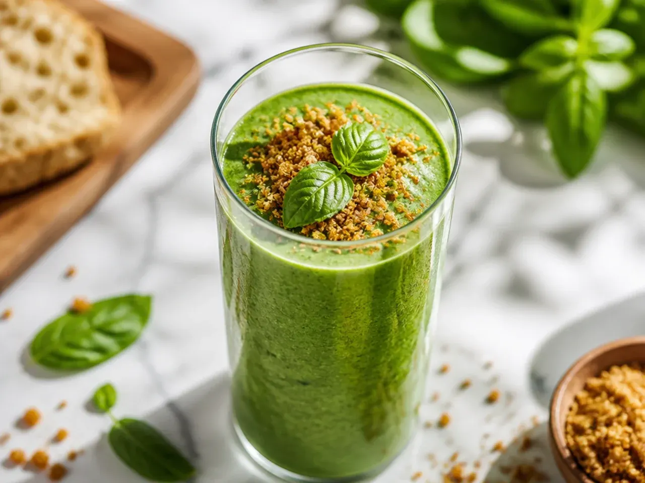 Pale green spinach banana smoothie in a mason jar with a metal straw