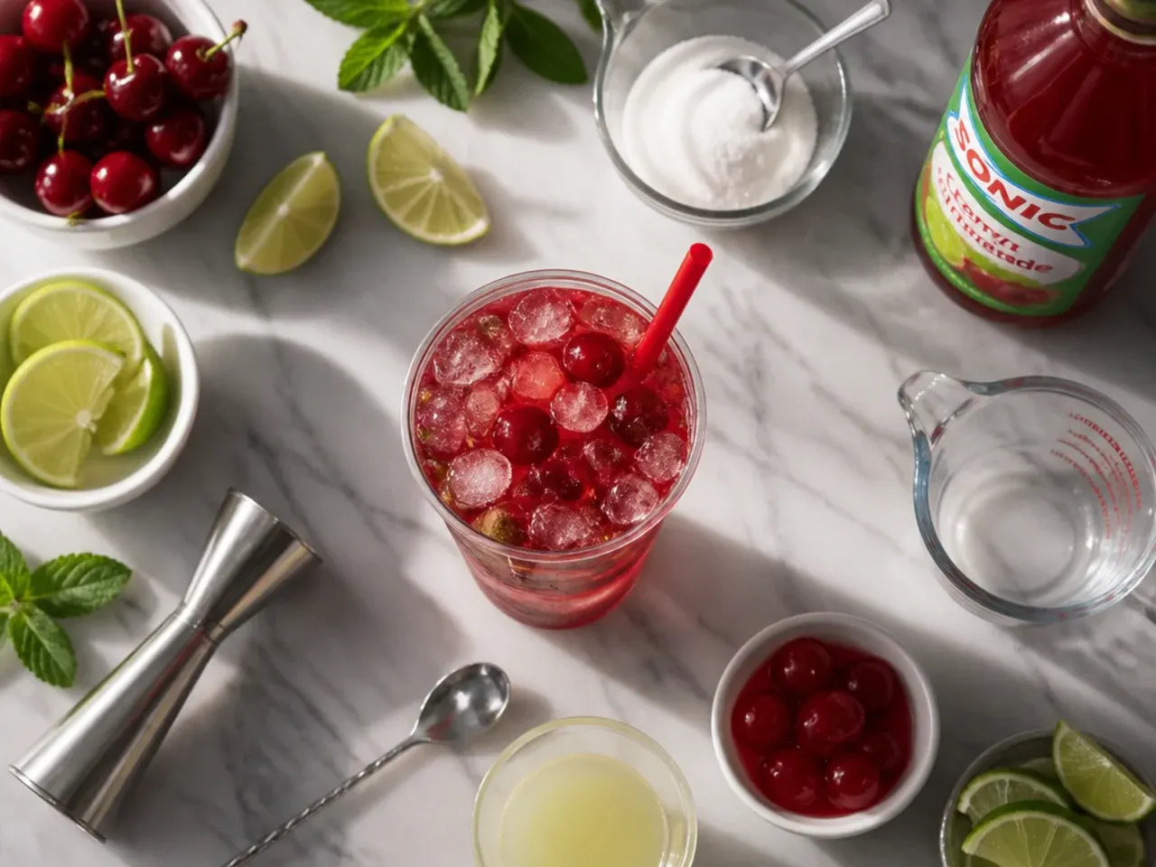 Close-up of nugget ice being scooped into a glass for a copycat Sonic drink