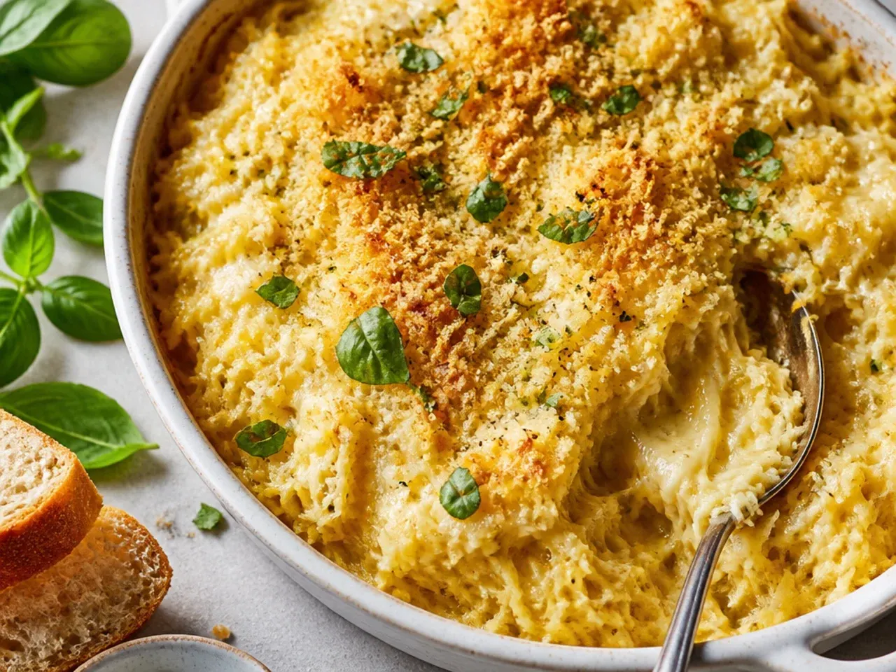 Four-cheese spaghetti squash bake with a deeply golden, crisp cheese topping.