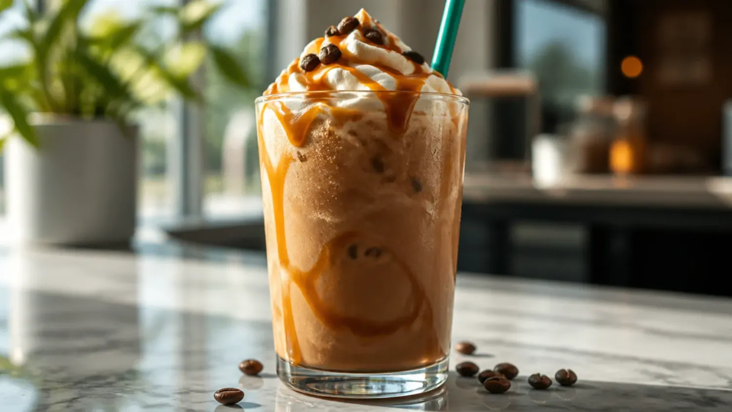 A lineup of homemade Starbucks copycat drinks including an iced shaken espresso, a layered cold brew, and a whipped-cream-topped latte on a wooden counter