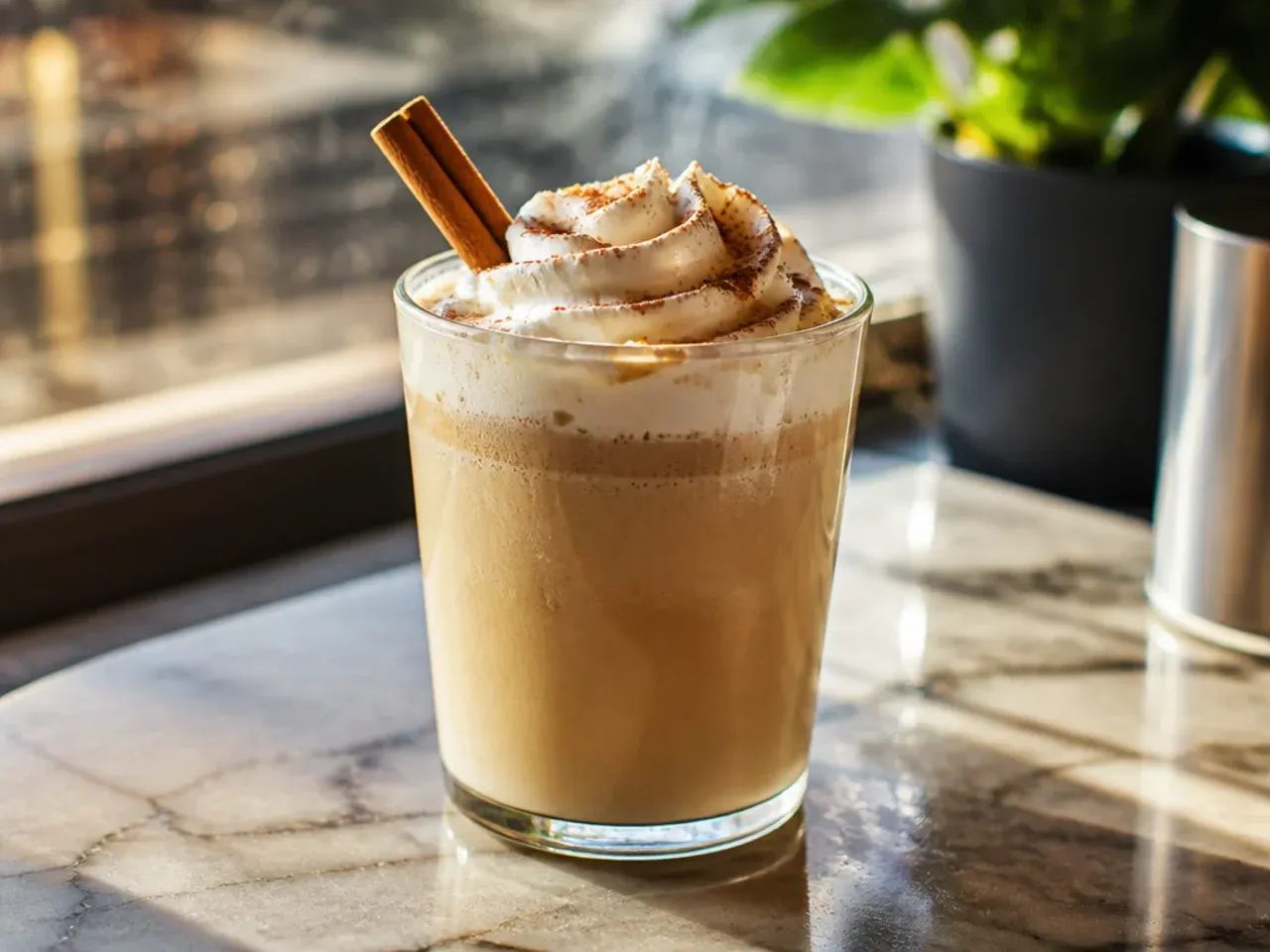 A gingerbread latte with a dusting of ground ginger and cinnamon on top