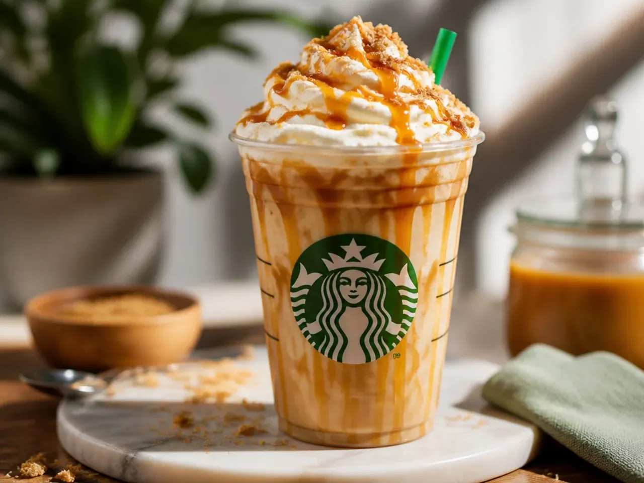 Copycat Starbucks drinks garnished with cinnamon, whipped cream, and crushed candy cane served in clear glasses