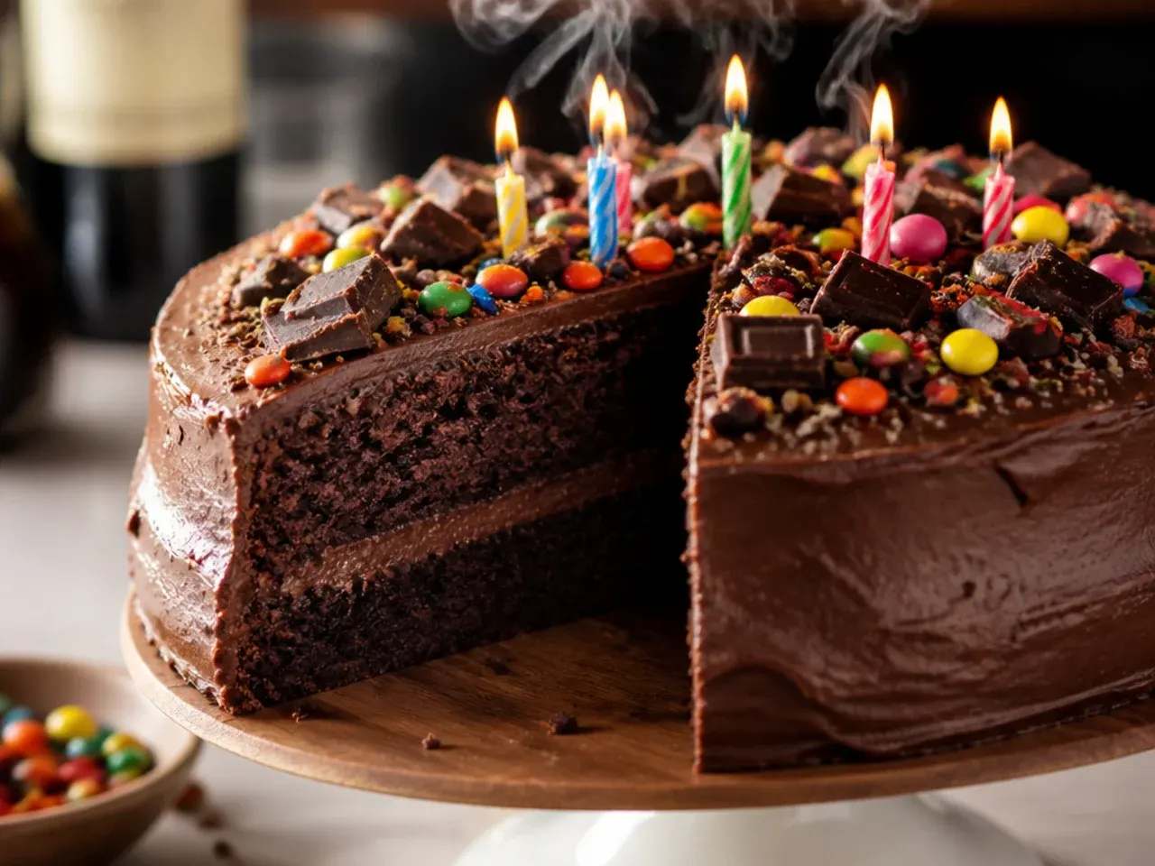 Chocolate Guinness cake with cream cheese frosting on a cake stand