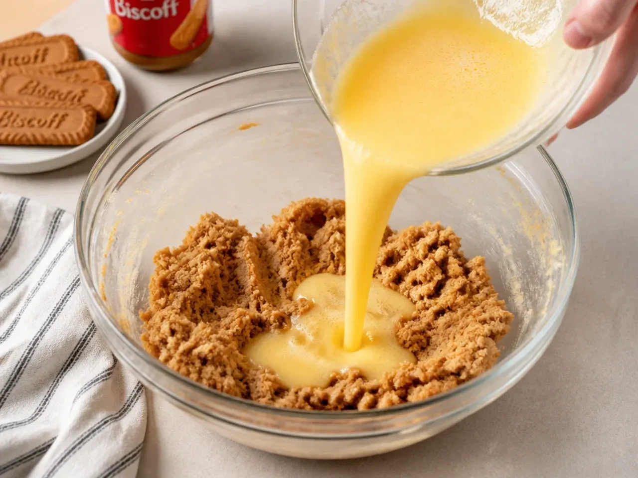 biscoff cheesecake bars — step 4: add the wet ingredients