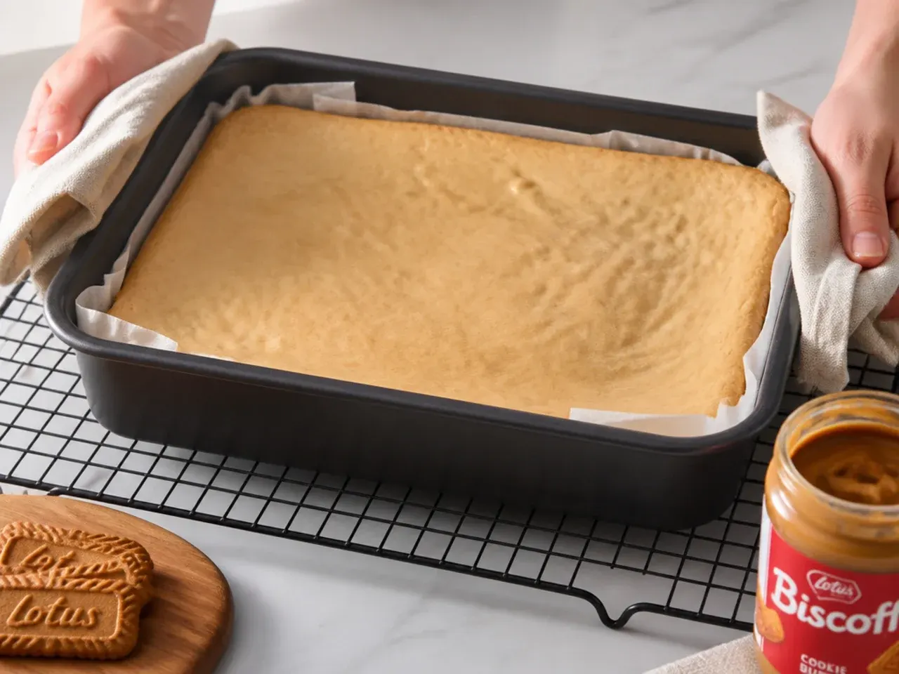 biscoff cheesecake bars — step 6: bake to a wobble