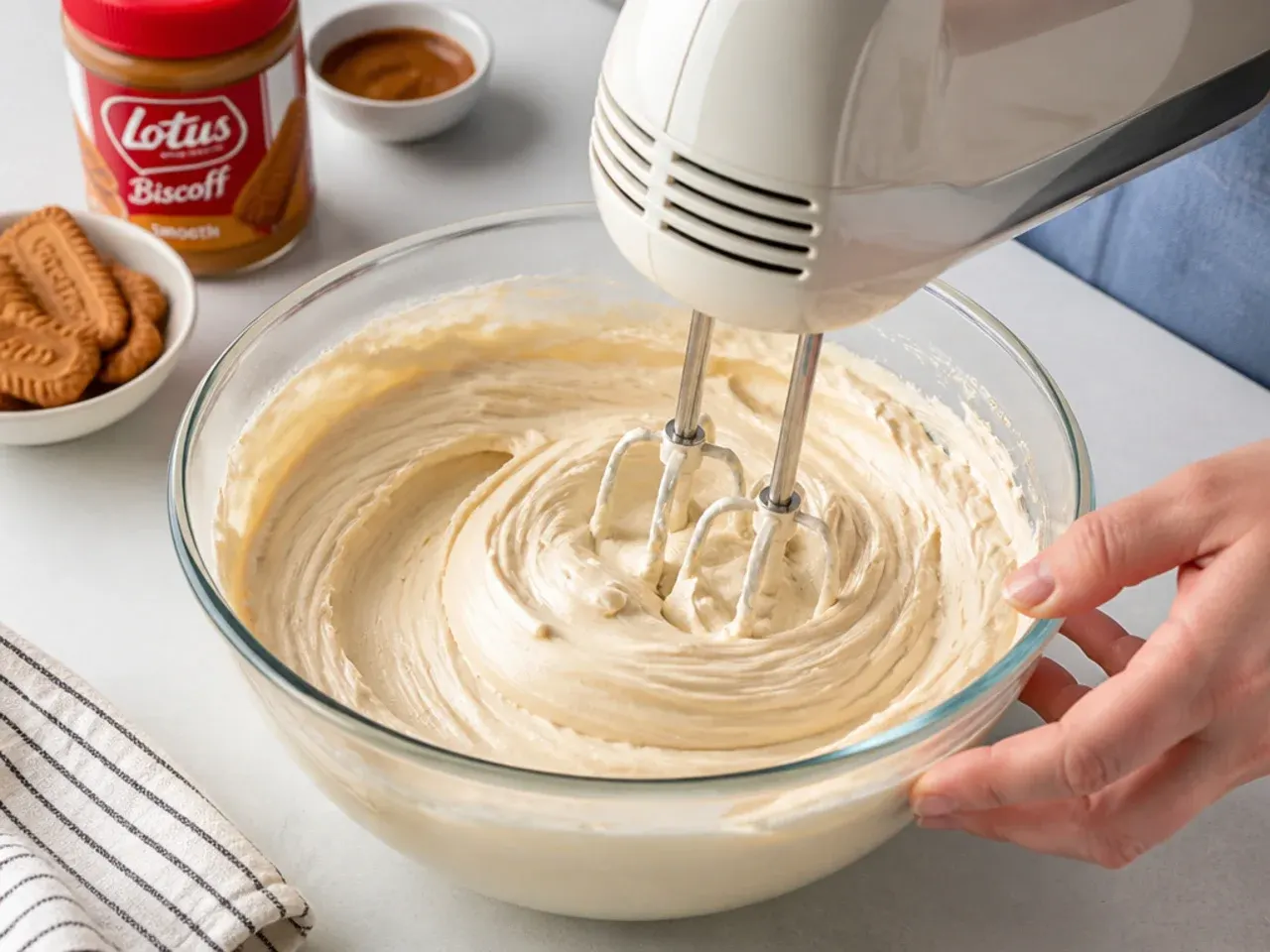 biscoff cheesecake cups — step 4: beat the filling