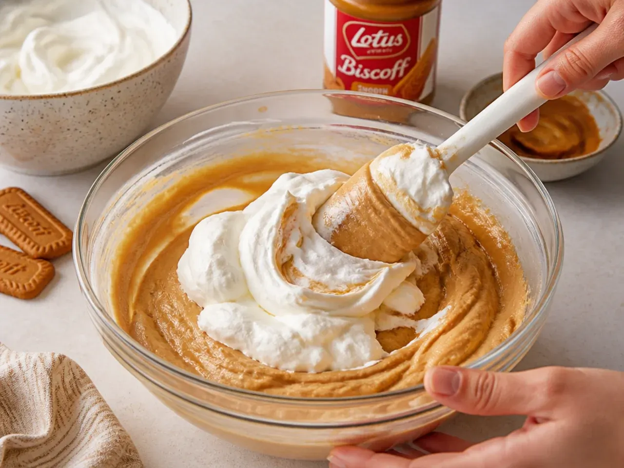 biscoff cheesecake designs — step 4: whip and fold in the cream