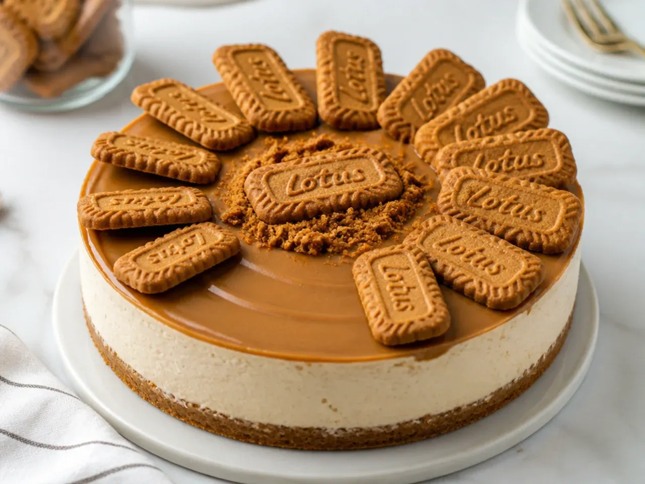 biscoff cheesecake designs — charming cookie-fan arrangement