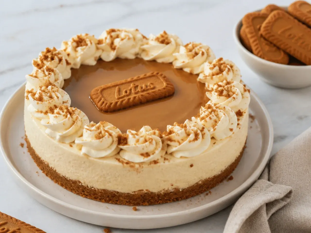 biscoff cheesecake designs — classic cream border with central glaze