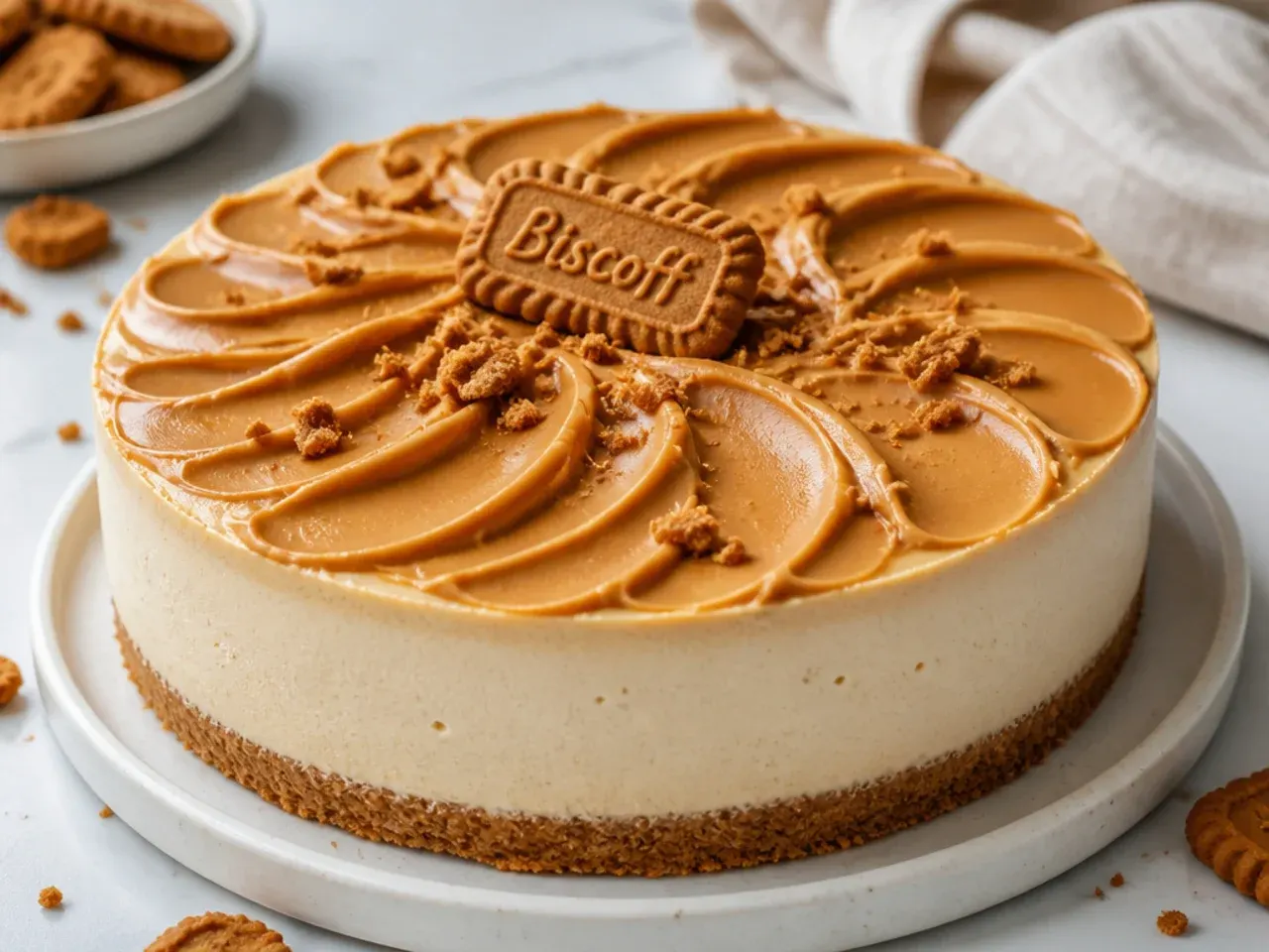 biscoff cheesecake designs — easy no-pipe spoon-swoosh top