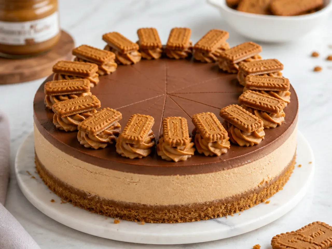 biscoff cheesecake designs — elegant chocolate-and-biscoff two-tone