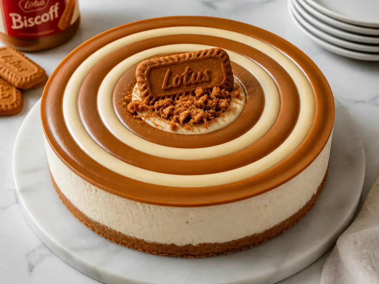 biscoff cheesecake designs — modern concentric ring pattern