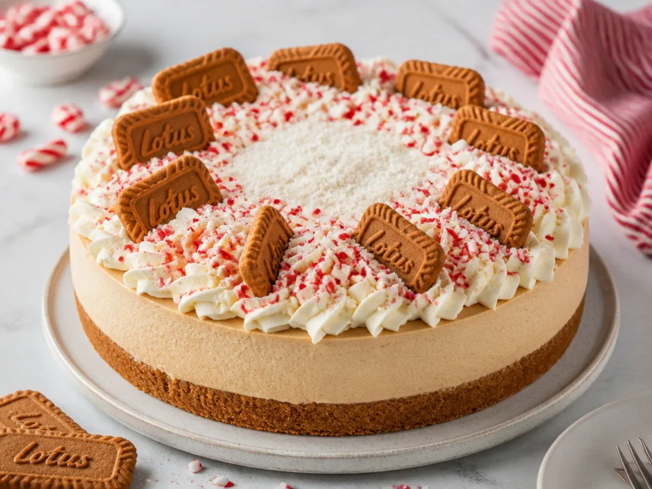 biscoff cheesecake designs — festive snowy peppermint top