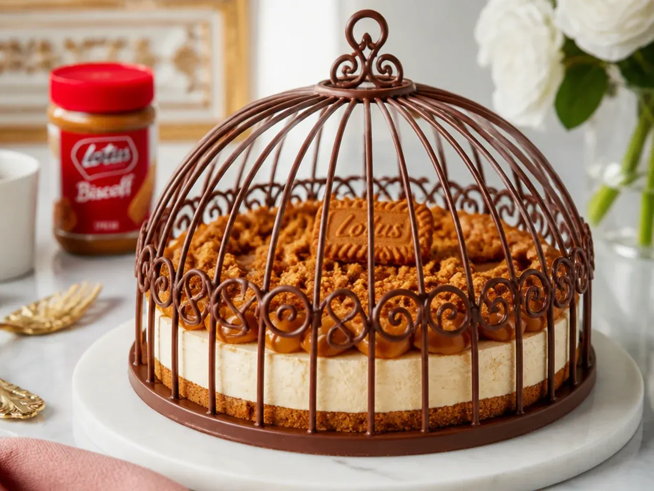 biscoff cheesecake designs — vintage chocolate-cage dome