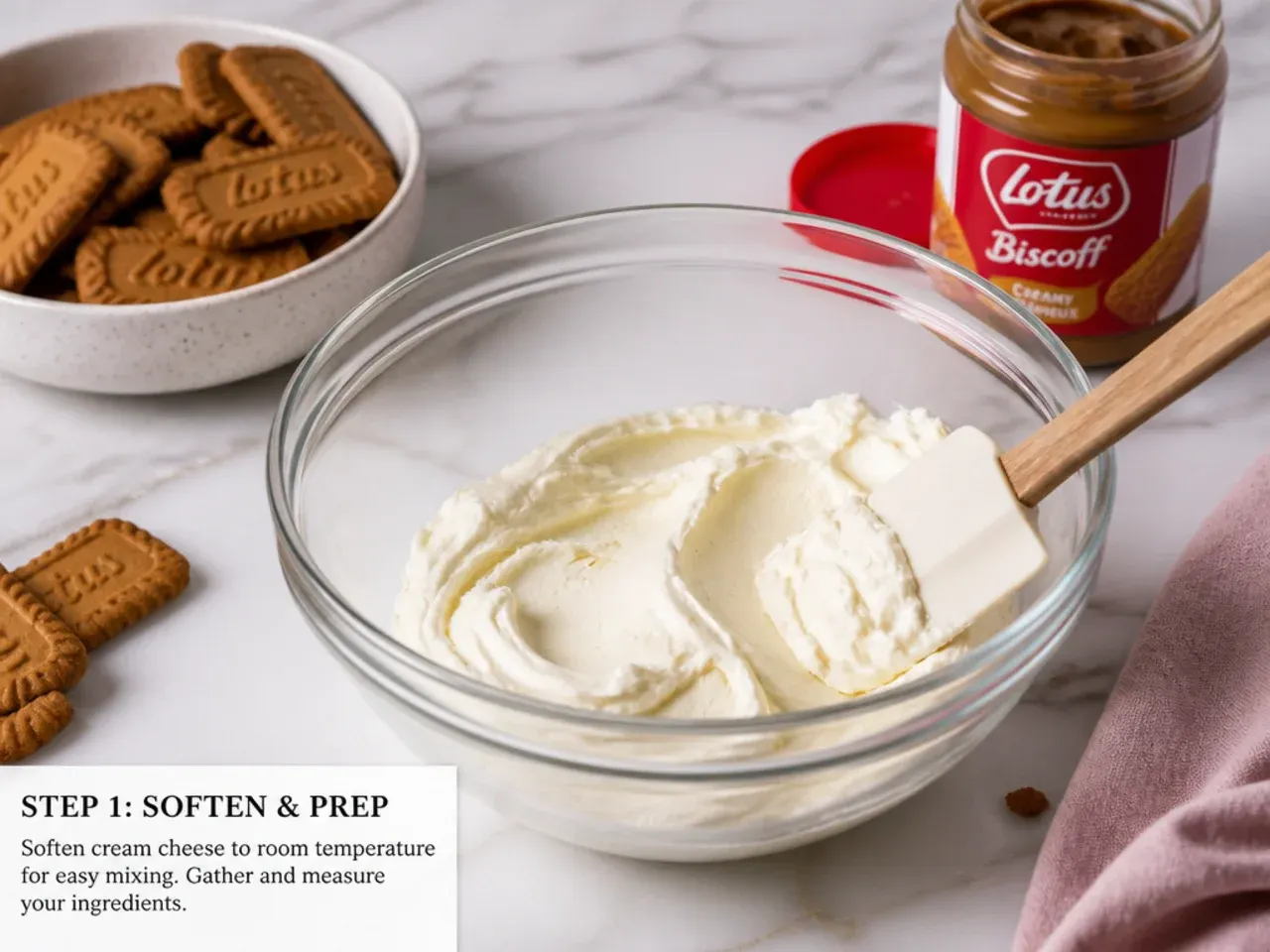 biscoff cheesecake dip — step 1: soften and prep