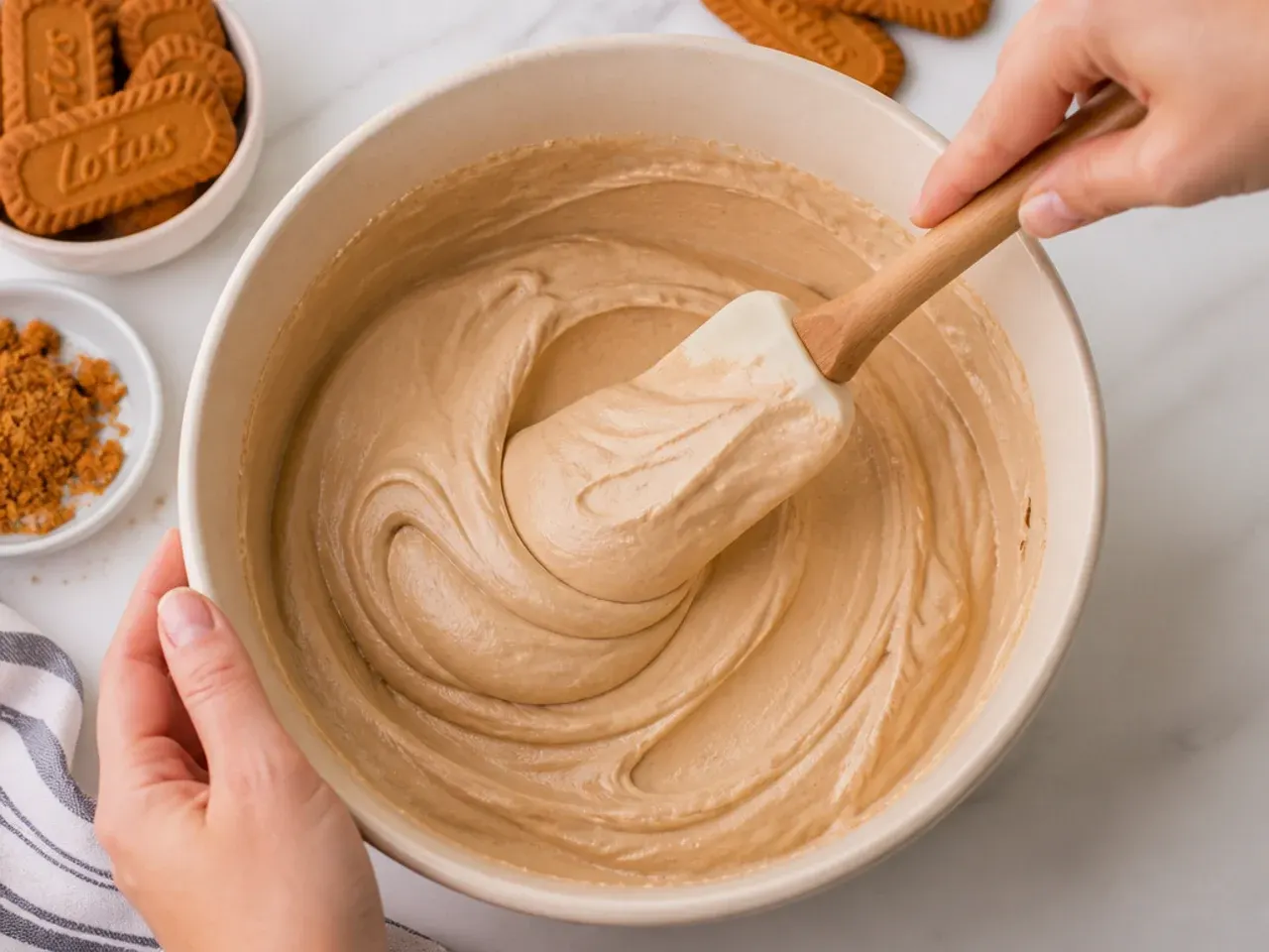 biscoff cheesecake dip — step 5: fold together