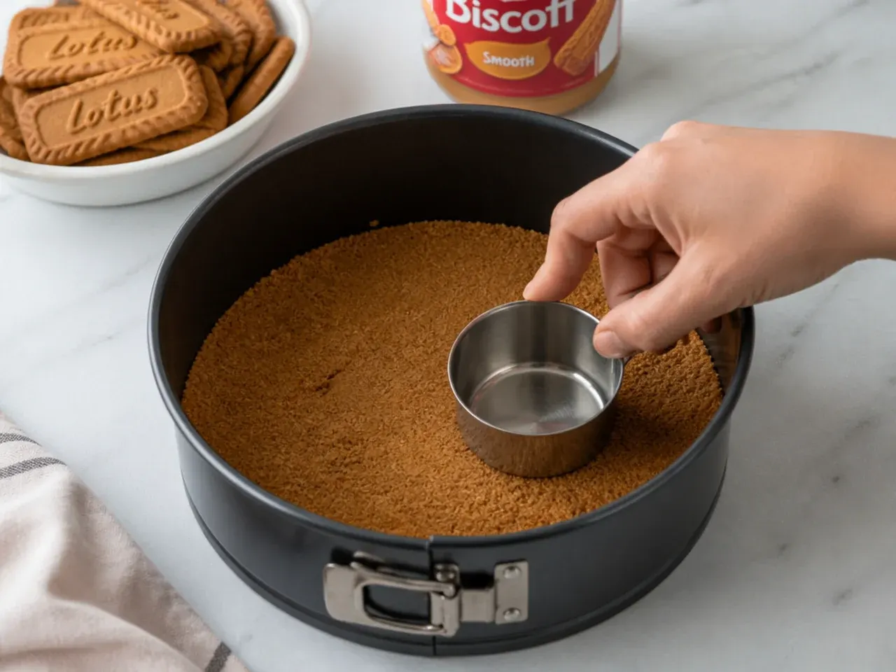 biscoff cheesecake for parties — step 1: make the biscuit base