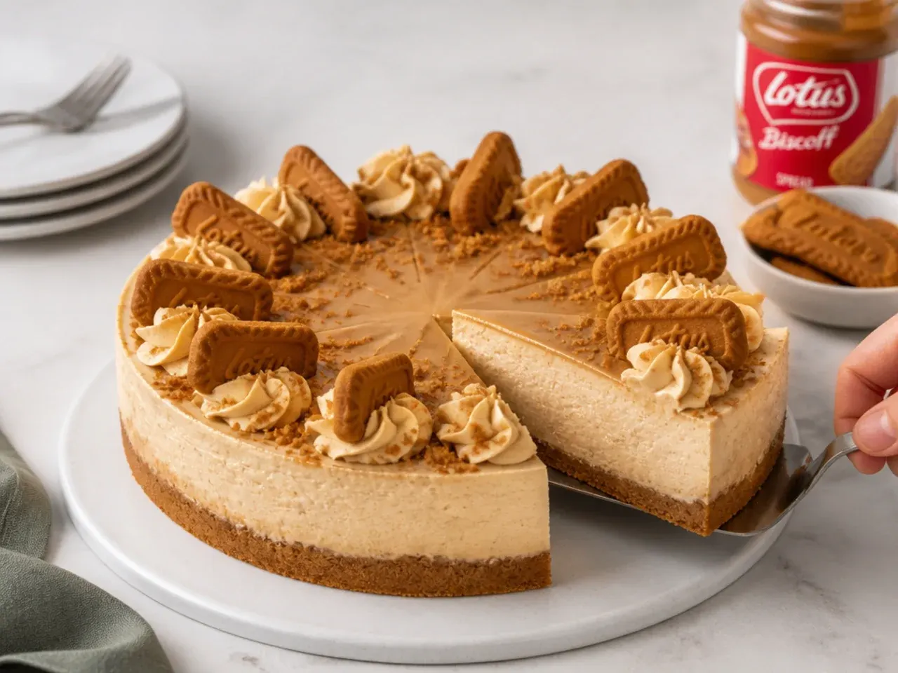 biscoff cheesecake for parties — step 7: release, decorate and slice