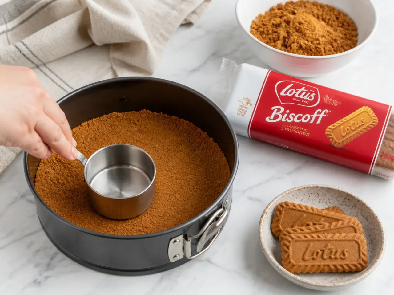 biscoff cheesecake how to — step 1: make and press the biscuit base