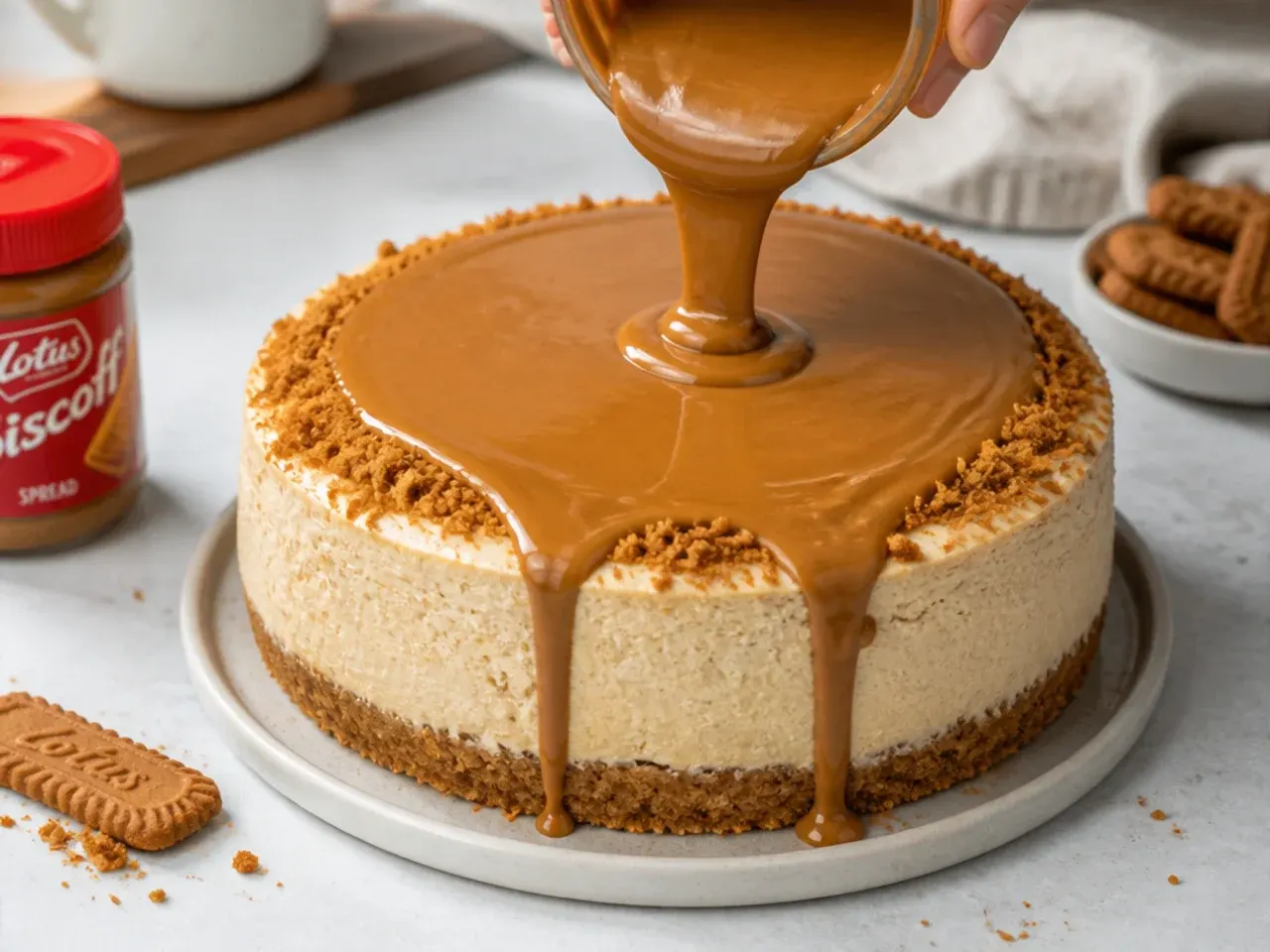 biscoff cheesecake how to — step 6: add the biscoff topping and serve