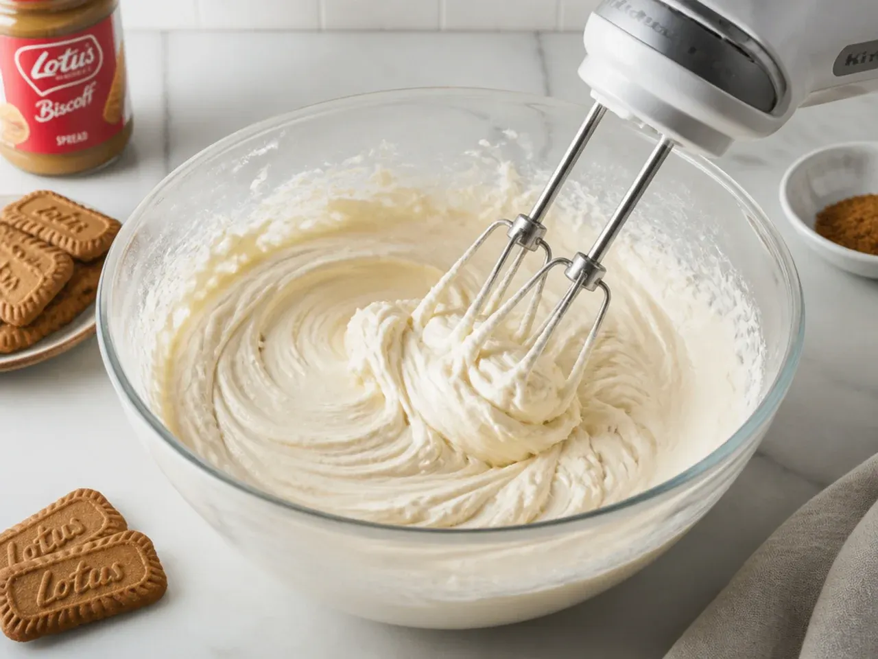 biscoff cheesecake recipe — step 3: beat the cream cheese mixture