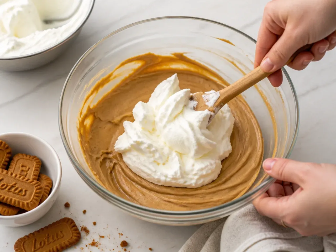 biscoff cheesecake recipe — step 4: whip in the cream