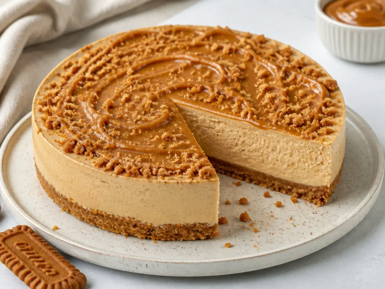 Simple three-ingredient Biscoff cheesecake made with cream cheese, cookie butter and double cream