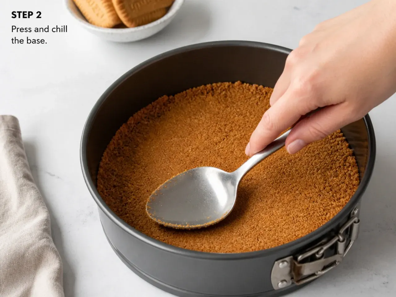 biscoff cheesecake toppings — step 2: press and chill the base