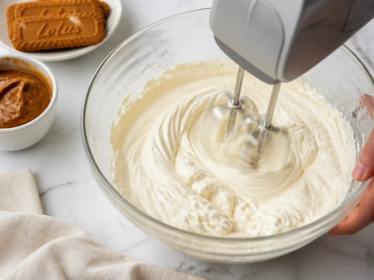 biscoff cheesecake toppings — step 3: beat the cream cheese base