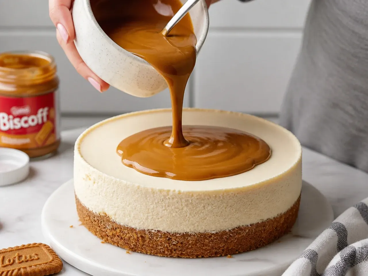 biscoff cheesecake toppings — step 6: add the melted biscoff topping