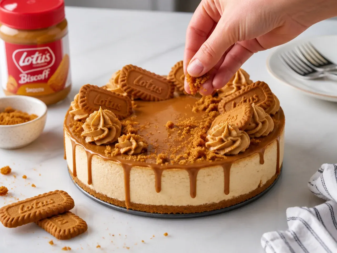 biscoff cheesecake toppings — step 7: decorate and serve