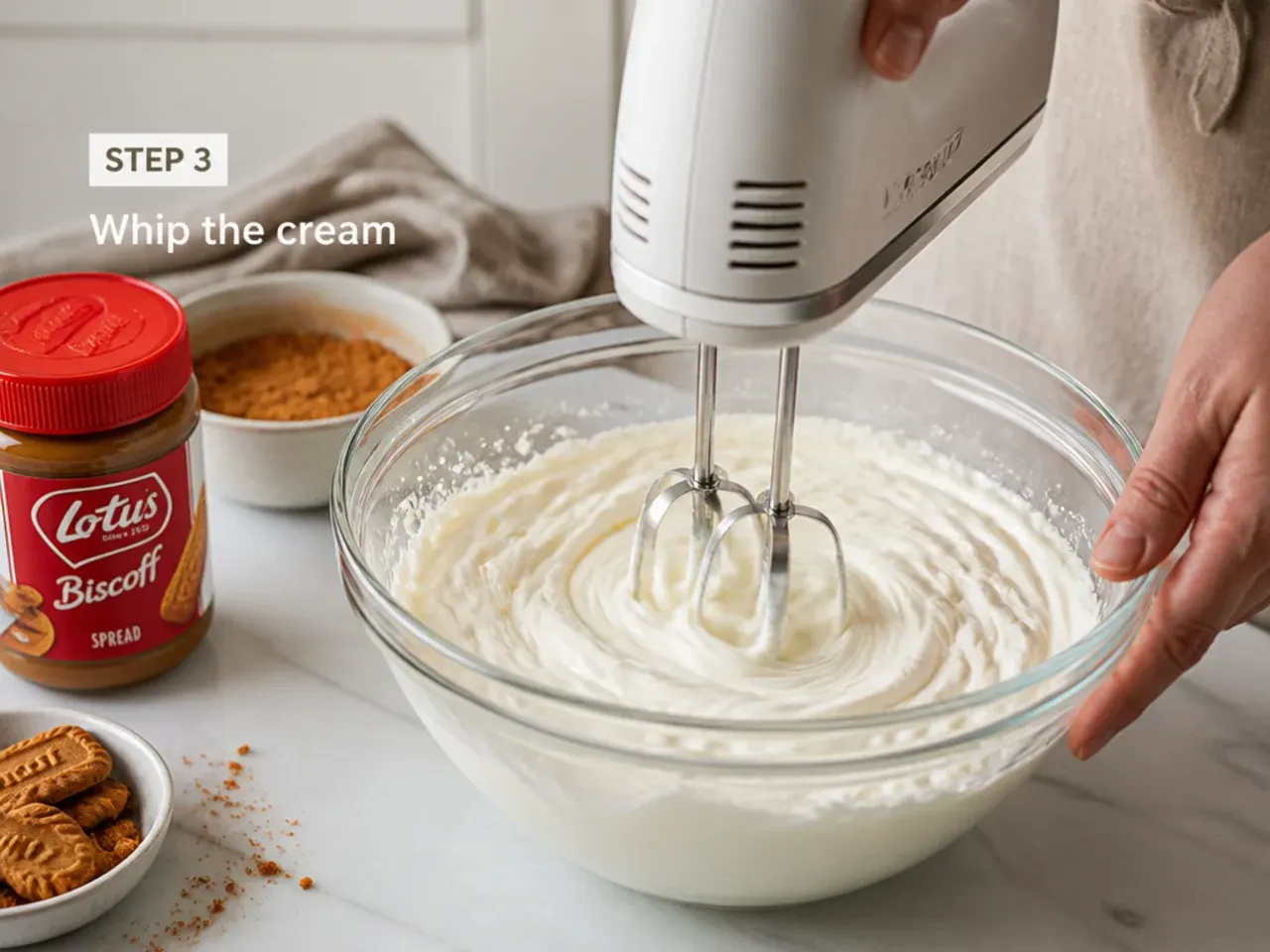 biscoff cheesecake variations — step 3: whip the cream