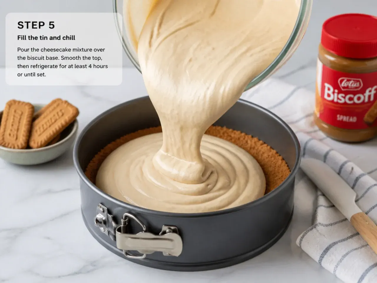 biscoff cheesecake variations — step 5: fill the tin and chill