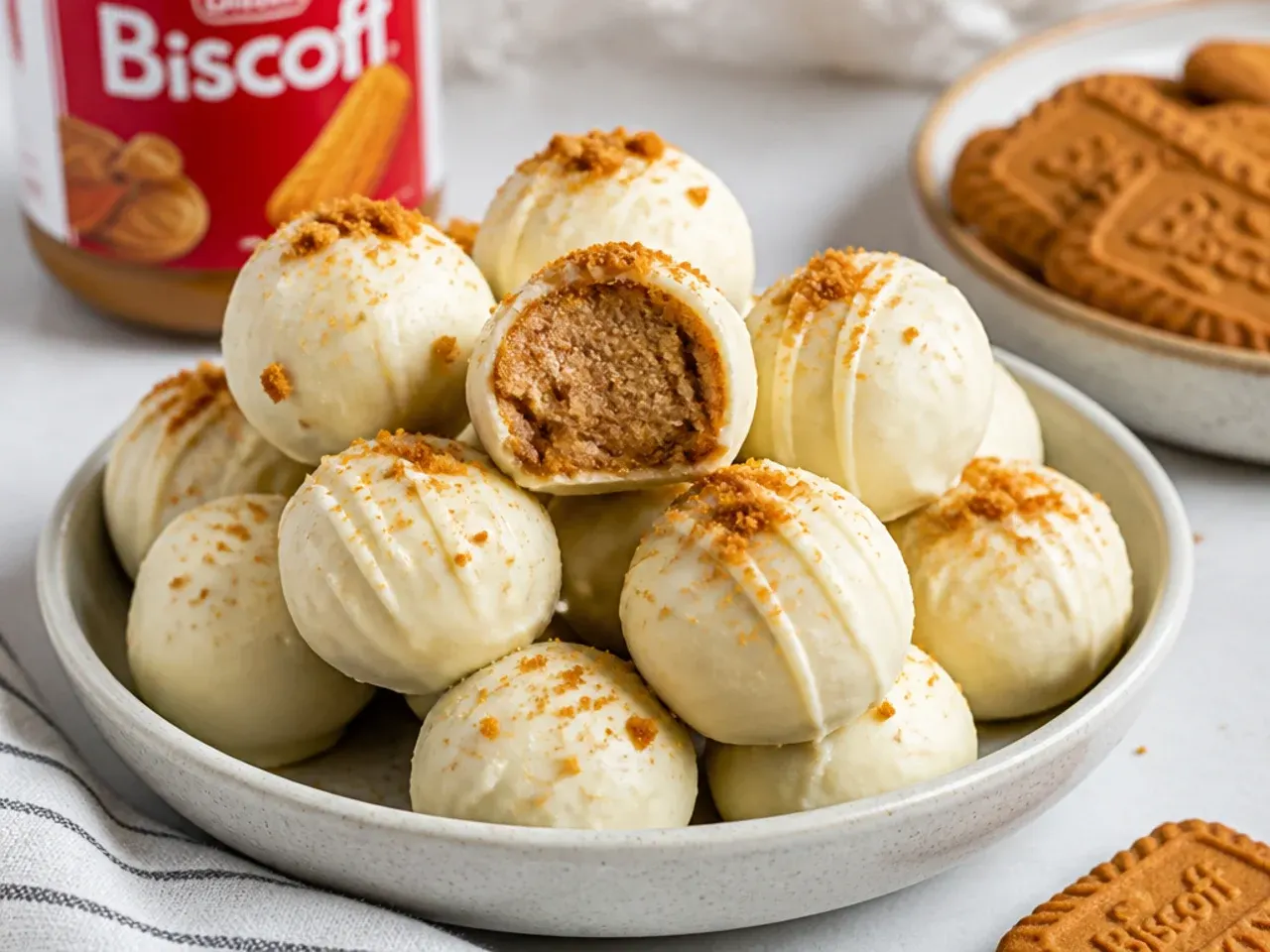 Whimsical biscoff cheesecake variation truffles dipped in white chocolate