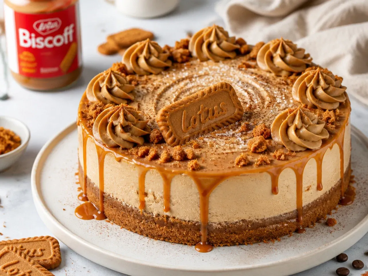 Bold biscoff cheesecake variation with salted caramel and espresso topping